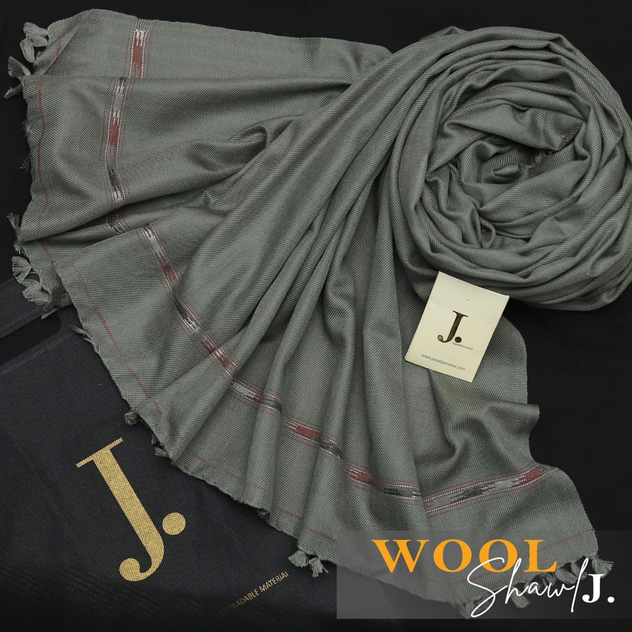 J. Men Premium Woolen Shawl D-003 (Silver Grey)