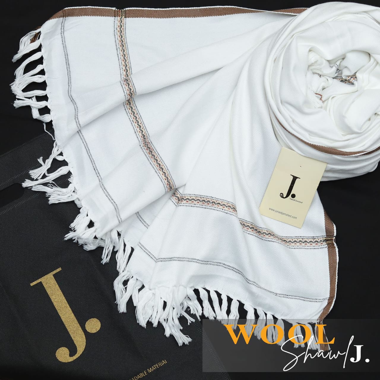 J. Men Premium Woolen Shawl D-004 (Pure White)