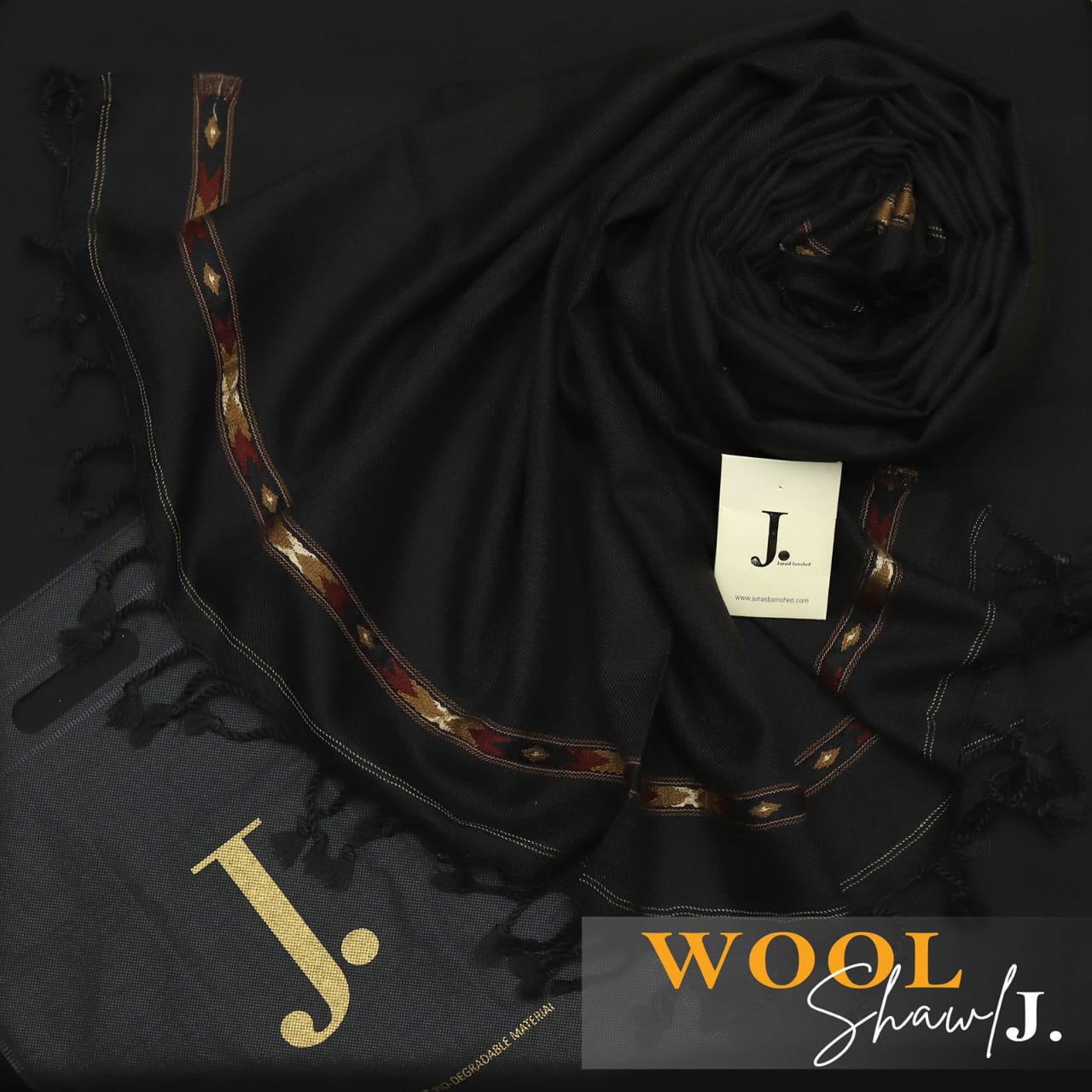 J. Men Premium Woolen Shawl D-005 (Jet Black)