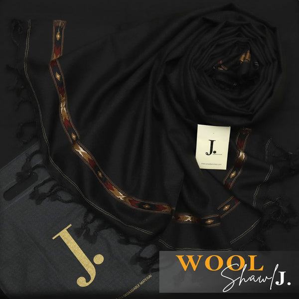 J. Men Premium Woolen Shawl D-005 (Jet Black)