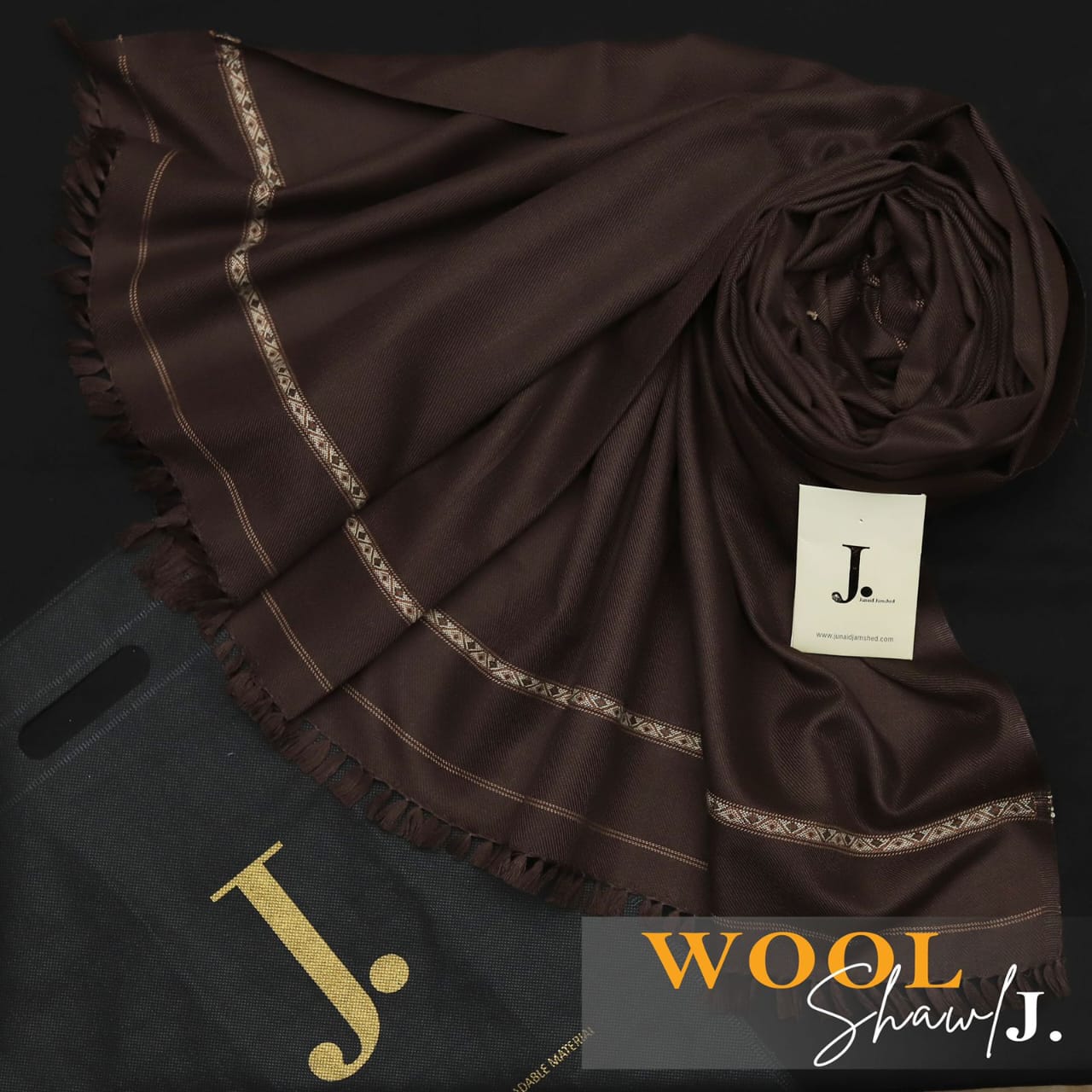 J. Men Premium Woolen Shawl D-008 (Dark Brown)